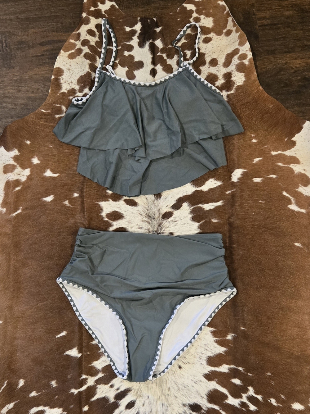Women's Olive Two-Piece Ruffle Tankini Swim Set
